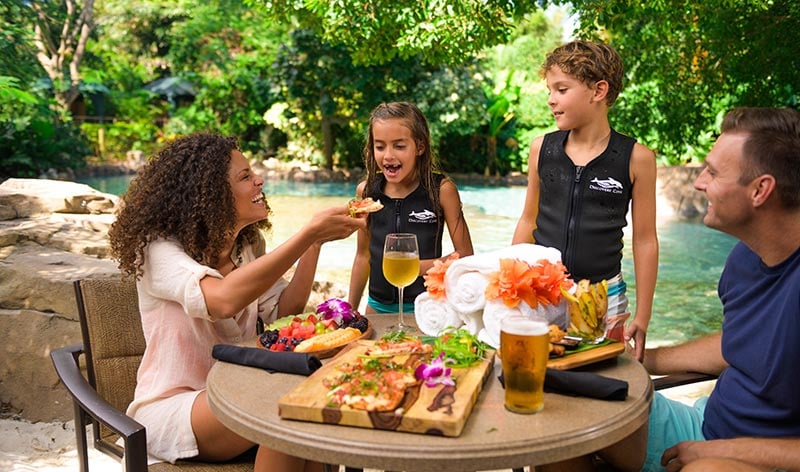 Family dining during a visit to Discovery Cove