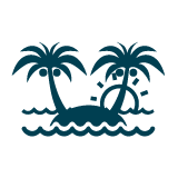 Palm trees on island with water and sunset icon